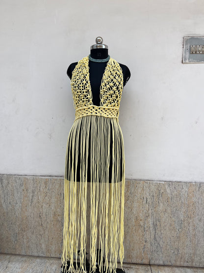 Beige halter macramé maxi dress for elegant beach days