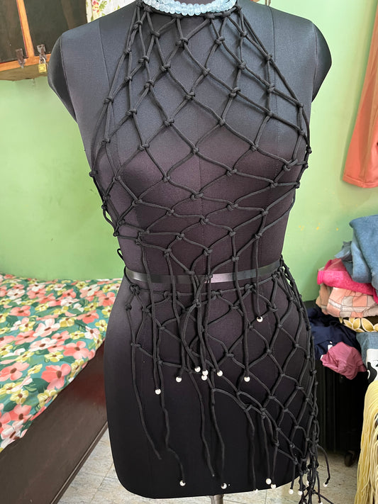 black‑grey ombré hand‑knotted macramé sarong beach cover‑up”
 Add on to bikini 