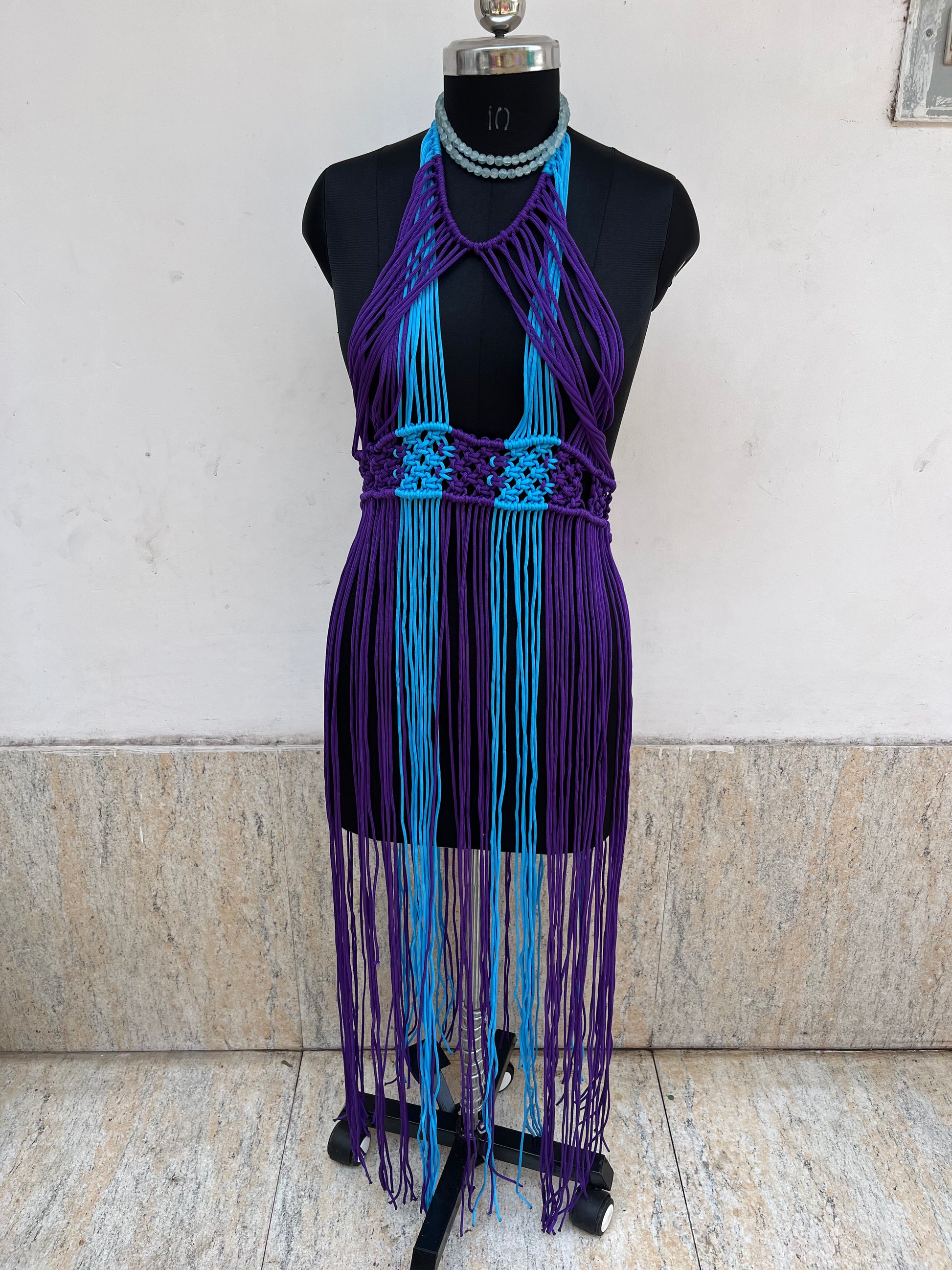 handmade ombré ocean teal and amethyst macramé maxi dress beach cover‑up bikini cover
