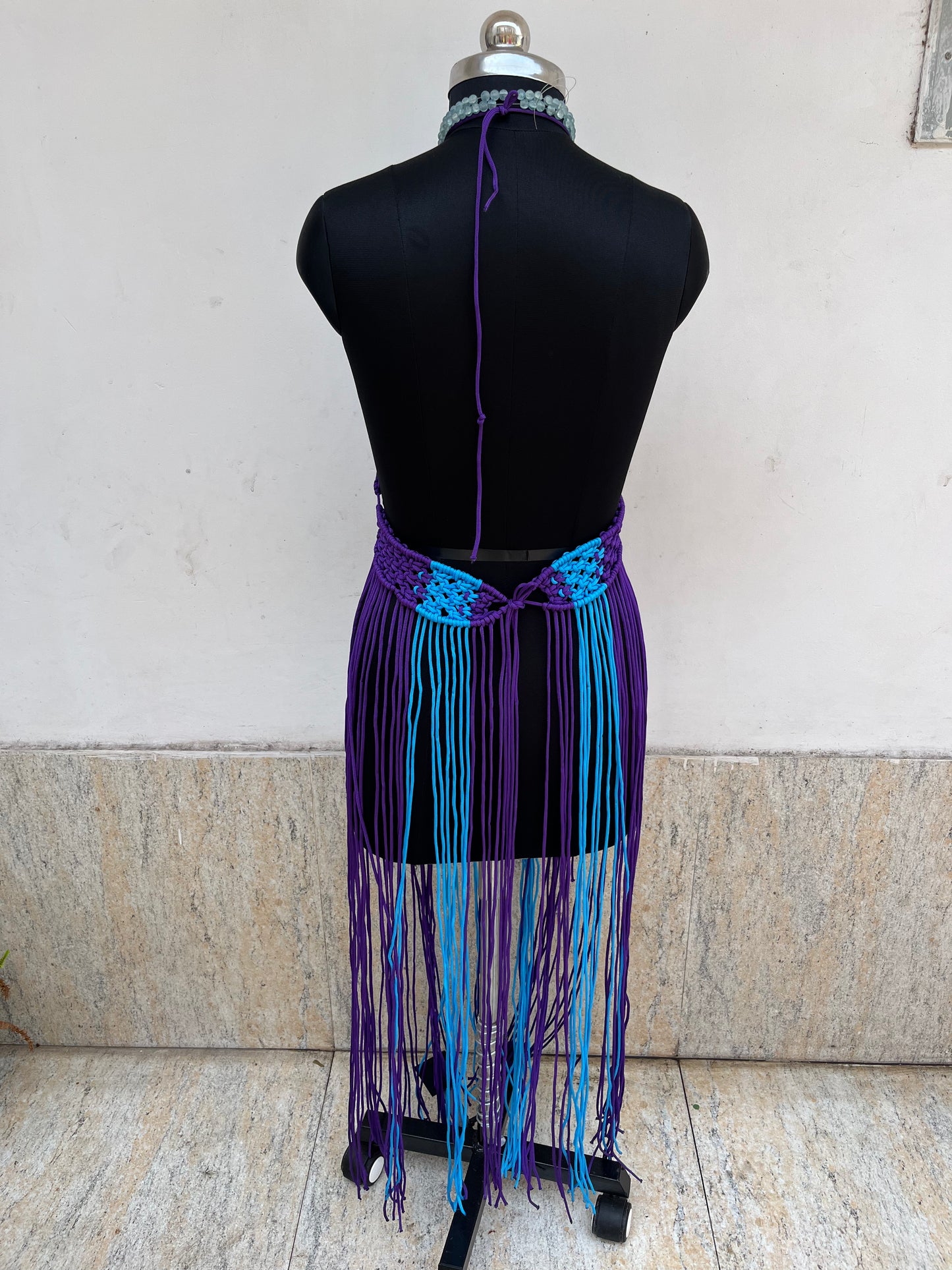 handmade ombré ocean teal and amethyst macramé maxi dress bikini cover