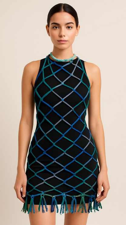 Boho net dress for beachwear or layering over swimwear