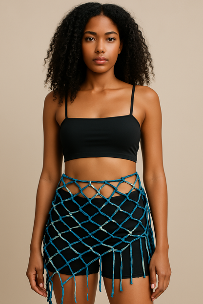 white‑beige artisan macramé sarong beach wrap with fringe for add on to bikini zara style 