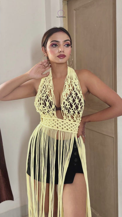 Ethereal Macramé Beach baige maxi dress